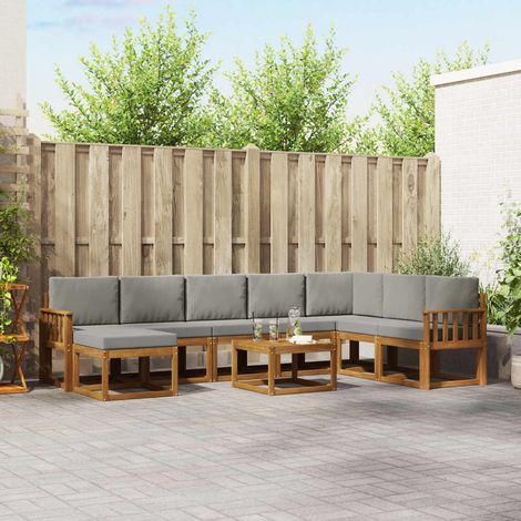 Outdoor-Sofagarnitur mit Kissen 9 pcs Natürlich und Hellgrau