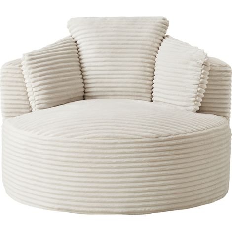 Fauteuil rond compressible en velours côtelé avec dossier rembourré - Siège confortable pour salon, bureau ou appartement (1/5)