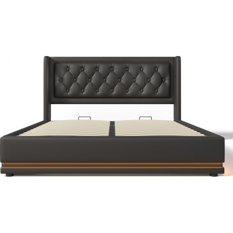 Letto contenitore matrimoniale 160x200 cm nero in PU con USB Type-C e LED su 3 lati (1/5)