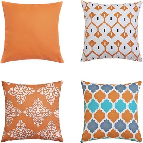 Housses de Coussin, Taies Carré d'oreiller Décoratives en Simplicité Moderne avec Motif Double Face, Lot de 4 Housses de Coussin pour Canapé Chaise de Salon, 45 x 45 cm (Orange) (1/4)