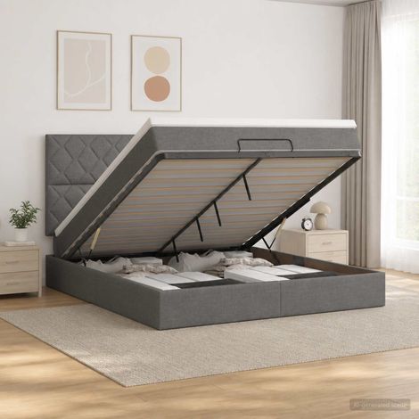 Cama tipo otomana con colchón y LED Gris oscuro 140 x 190 cm (1/5)