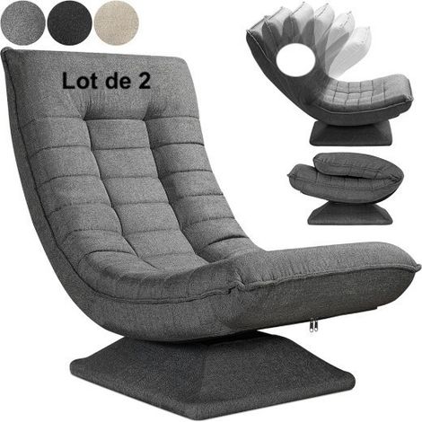 Lot de 2 Fauteuils Designs et Relax Tissu gris. Idéal pour la relaxation et le bien-être (1/5)