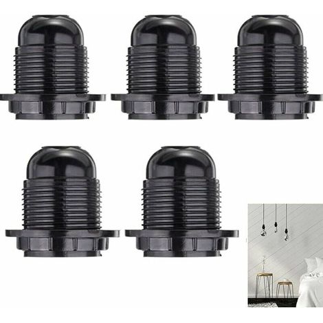 Confezione da 5 portalampada vintage E27, portalampada da comodino nero, portalampada a vite E27, 250V 4A E27