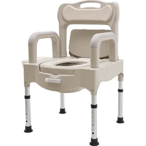 Chaise de toilette portable, réglable en hauteur, inclut une lumière nocturne, Gris Blanc (1/2)