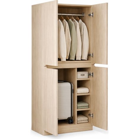 ELVMI Armario con 2 Puertas, 1 Gran Compartimento y 3 Nichos para Dormitorio, en Madera, Natural 70×40×170 cm (1/5)