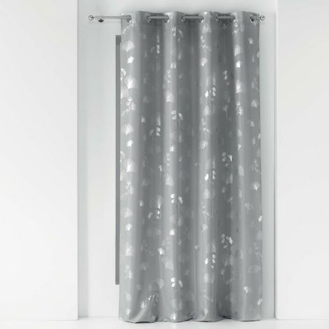 Rideau à 8 oeillets "Bloomy" à imprimé végétal - Gris/argenté - 140 x 260 cm - Livraison gratuite (1/4)