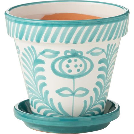 Pot Avec Soucoupe en Céramique "Granada" 27cm Bleu Aqua (1/3)