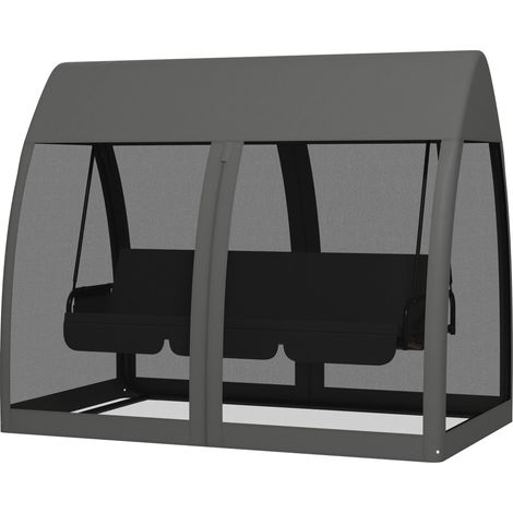 Dondolo da Giardino 2 in 1 Convertibile in Letto 240x140x197 cm con Cuscini e Zanzariera Grigio (1/5)