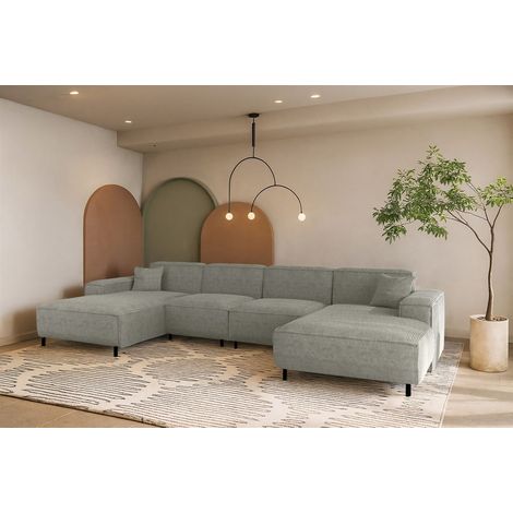 Wohnlandschaft Sofa U-Form GLORIA in Stoff Scala Grau