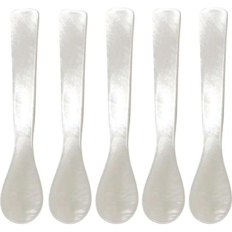 Cuillère à Caviar - Lot de 5 - Nacre Naturelle - Manche Rond - Pour Œufs et Dessert - 11cm (1/5)