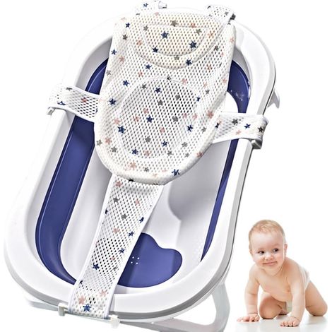 Baby-Badenetz – 1 Stück – Baumwolle und 3D-Netzgewebe – rutschfester, faltbarer Sitz – Babybadewanne für Neugeborene von 0 bis 36 Monaten (1/5)