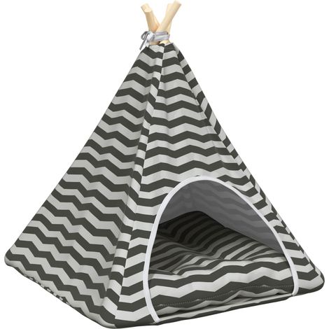 Pet Teepee with Cushion White and Grey 60 x 60 x 70 cm vidaXL
