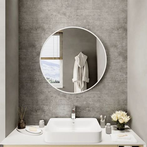 Specchio Tondo Ø 100 cm con Cornice Bianco Opaco (1/4)
