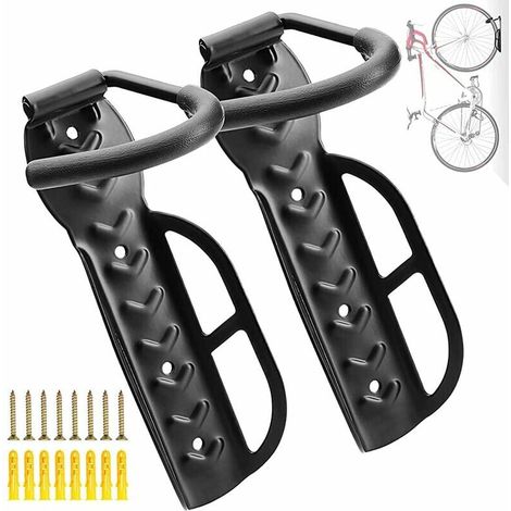 royaluxe - Vélo Support Mural Crochet de Mur Rangement pour Suspendre Bicyclette 2ps Noir (noir) (1/5)