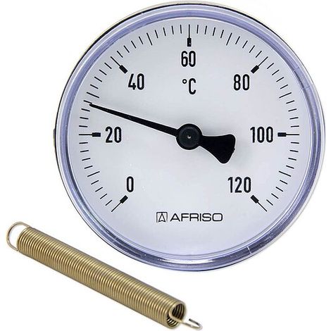 Bimetall-Anlegethermometer - Ø 63 mm - Anzeige 0 bis 120 °C - mit Montagefeder für Rohre von 3/8'' bis 1 1/2 (1/2)