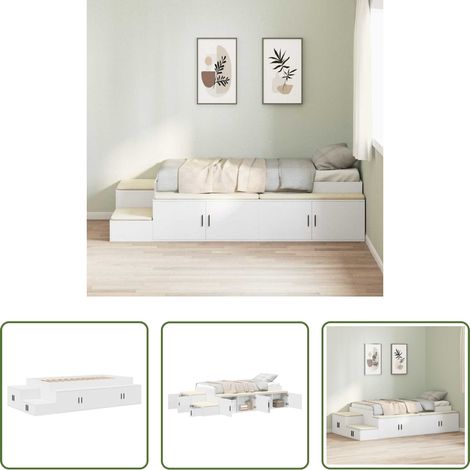 Cadre de lit moderne - Cadre de lit avec rangement Blanc 80 cm Bois d'ingénierie (1/5)