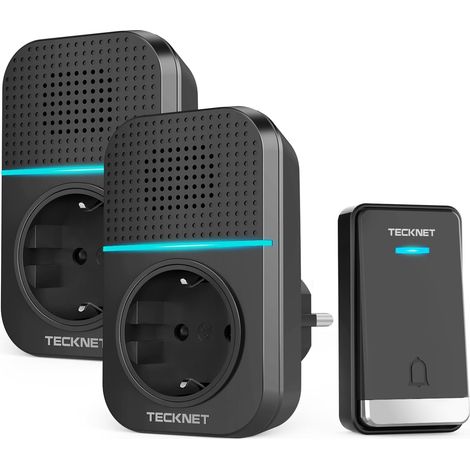 Sonnette sans Fil 400M Sonnette Étanche IP65, Kit de 1 Carillon et 2 Récepteur Enfichables avec Fonction de Charge et lumière LED, 60 Mélodies 5 Niveaux Volumes, pour Maison, Bureau - Noir (1/5)
