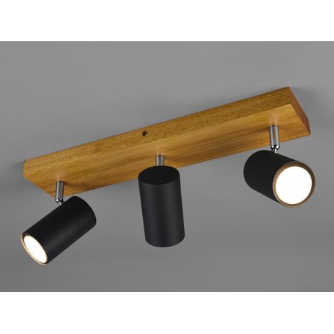 LED Deckenstrahler Schwarz mit Holz 3-flammig, Breite 44cm (1/5)