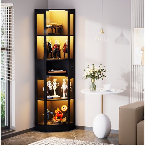Vitrine en verre avec LED et capteur de mouvement, noir, 57x40x165 cm (1/5)