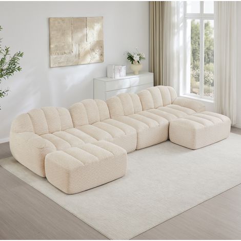 Canape d'angle 4 places modulable fleece beige OKMYHOME (1/5)