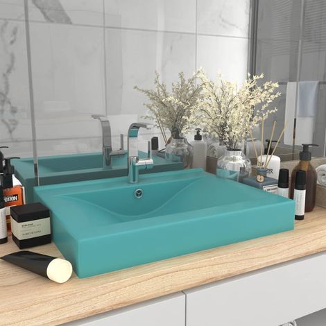 Lavandino con Foro Rubinetto Opaco 60x46 cm in Ceramica vari colori colore : verde chiaro