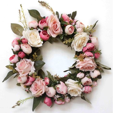 Couronne de porte ou murale, décoration florale artificielle faite main pour la maison, les fêtes, les portes et les mariages - Bleu-AquaForge (1/5)
