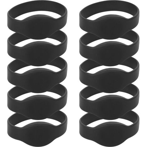 Lot de 10 bracelets RFID 125 kHz en silicone étanches IP68, pour piscine et sauna (noir). (1/5)