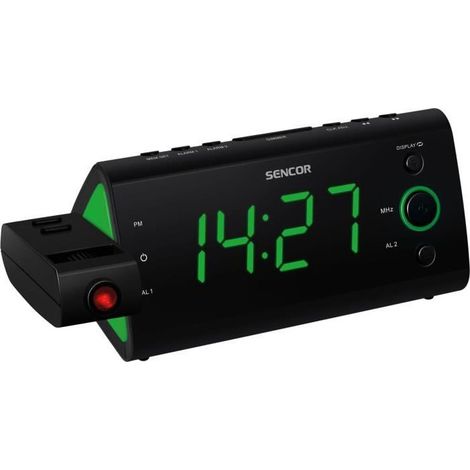 Radio-réveil - SENCOR - SRC 330 GN - Ecran LED 1,2 vert - Tuner FM - Projection heure - Noir (1/5)