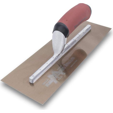 Frattazzo lisciante Marshalltown con manico curvo Durasoft in acciaio dorato, molto adatto per pavimenti e calcestruzzo, dimensioni della frattazzo: 356x127 mm (1/5)