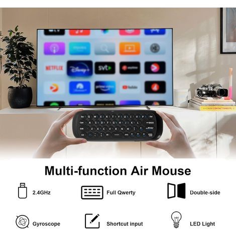Air Mouse Télécommande avec Fonction d'apprentissage Infrarouge, contrôle à Distance Air Mouse avec Gyroscope 6 Axes, Fonction Clavier et Souris, pour Nvidia Shield/Android TV Box/Smart TV/PC (1/4)