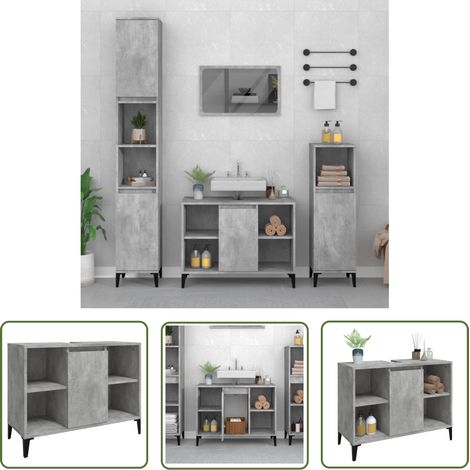The Living Store Waschbeckenunterschrank Betongrau 80x33x60 cm Holzwerkstoff - Waschbeckenunterschrank - Badezimmermöbel - Betongrau - Holzwerkstoff - Spiegelschrank (1/5)