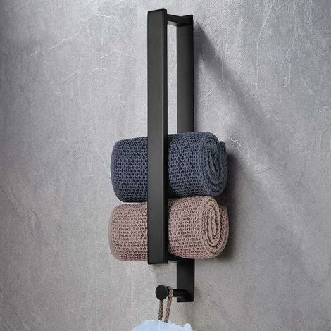 Meuble de salle de bain, porte serviette sans perçage porte serviette inox porte serviette de bain autocollant porte serviette invité 40 cm (noir) (1/5)