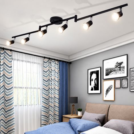 Plafonnier LED 6 têtes noir spots orientables GU10 tricolore noir 6 gu10 réf 42 × 16 × 9 cm 1,15 kg – Livraison gratuite