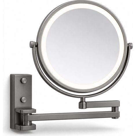 Extendable Illuminated Wall-Mounted Make-Up Mirror Hotel Grey 8 inches (1/5)