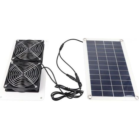 Ventilateur Solaire 10W 18V Double Hélice Étanche pour Poulailler Serre Maison Animaux Portable (1/5)