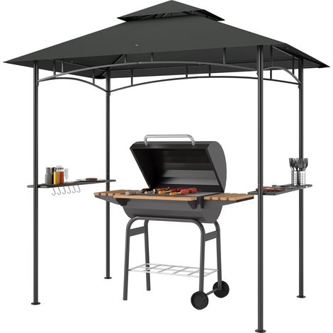 Pavillon de jardin 240x150x258 cm avec barbecue, éclairage LED, double toiture, hydrofuge et ignifugé (1/5)