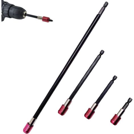 Lot de 4 rallonges d'embout 60/100/150/300 mm - Porte-embout 1/4" - Tige hexagonale universelle - Pour tournevis (1) (1/5)