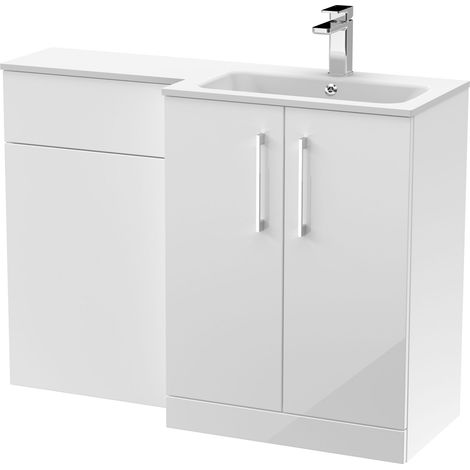 Bramshall Contemporary 2 Door Right-Hand Floor Standing Combination Unit with Stone Basin, Gloss White, 1100mm (1/4)