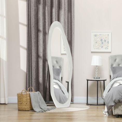 Miroir sur pied pleine longueur 50 x 160 cm avec cadre ondulé effet velours, miroir mural ou à poser, blanc, pour chambre et salon  CHICFURN (1/5)