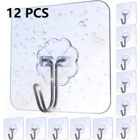 Lion 12 Pièces Crochet transparent non marquant 6cm pour chambre à coucher cuisine salle de bains et la maison (1/4)