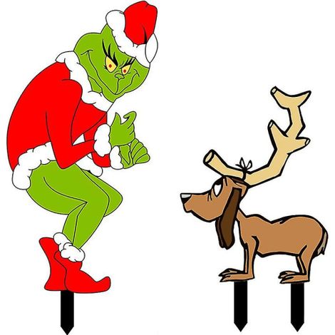 Lot de 7 panneaux de jardin Grinch volant Noël, avec piquets, décorations extérieures pour pelouse, fêtes de Noël (1/4)