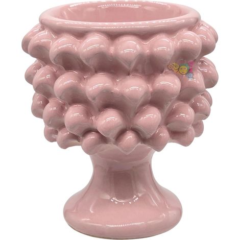 Demi-pommes de pin en céramique sicilienne - Vase à fleurs entièrement fabriqué à la main (rose, diamètre 10 cm) (1/5)