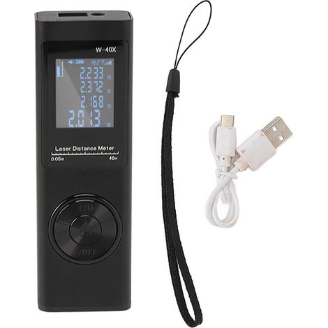 Telémetro láser de 40 m, medidor láser digital portátil para calcular distancia, área y volumen / IP54 / Pantalla LCD retroiluminada / Recargable (1/5)