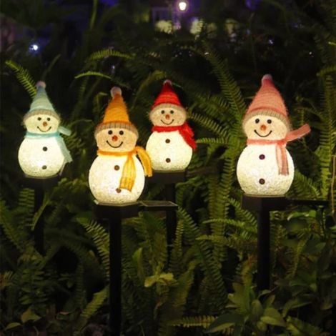 1 Lampe solaire bonhomme de neige, PP nano, PVC, lumière blanche chaude, décoration extérieur jardin Noël (1/4)