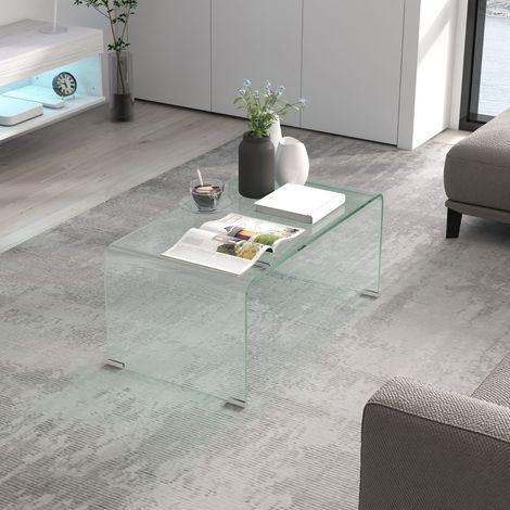 Table basse en verre table de salon rectangulaire design moderne en verre trempé avec bords arrondis sûrs transparent (1/5)