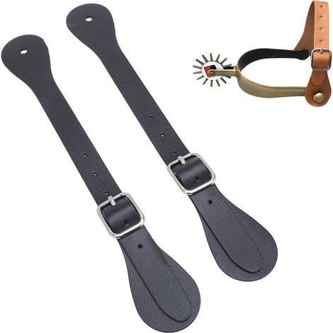 Paires de Éperons en Cuir Ajustables pour Cavaliers Ranch Noir (1/5)