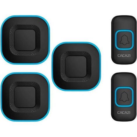 Campanello wireless, campanello intelligente LED per la casa, 3 campanelli, 2 pulsanti, nero, 38 suonerie polifoniche, portata di 300 metri (1/5)