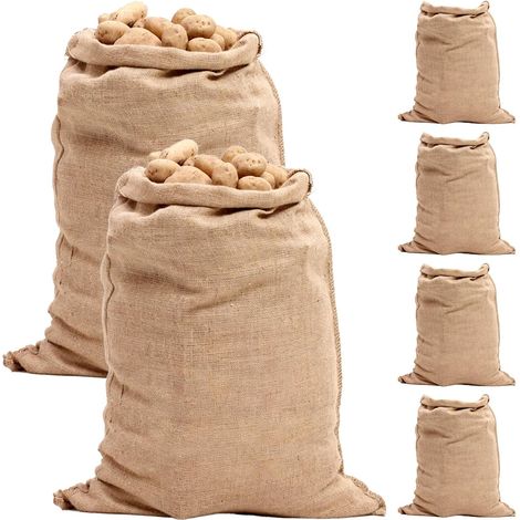Lot de 6 Sac Toilen de Jute XXL, 52 x 74 cm Sac en Toile de Jute, Ultra RéSistant Sacn en Juten Sace Jutee, Stockage Pomme, Sace de Toile de Juten, pour Bricolage Décoration Jardin Capacité 35kg (1/5)