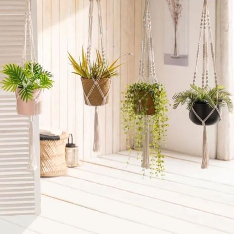 ID MARKET - Lot de 4 porte plantes bohème macramé (1/4)