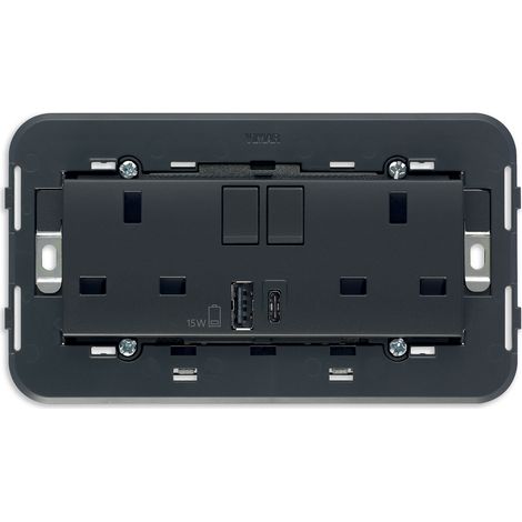 VIMAR - 20224.AC 2 tomas 2P+E 13A BS +int +USB A+C gris
